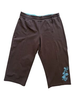 SJB Active Size XL Brown Wide Leg Capri Drawstring Waist Floral Graphics